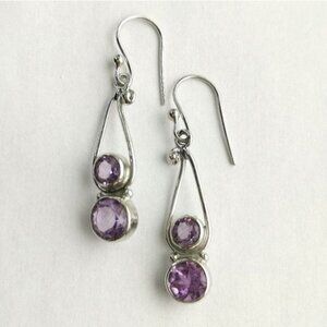 New sterling silver round cut lavender Amethyst dangle drop earrings